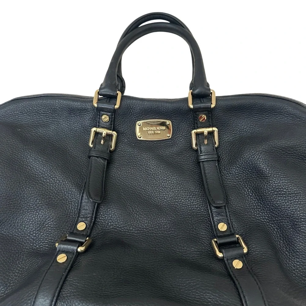 Michael Kors Black Pebbled Leather Satchel‎ Bag Gold Hardware Large Tote Handbag